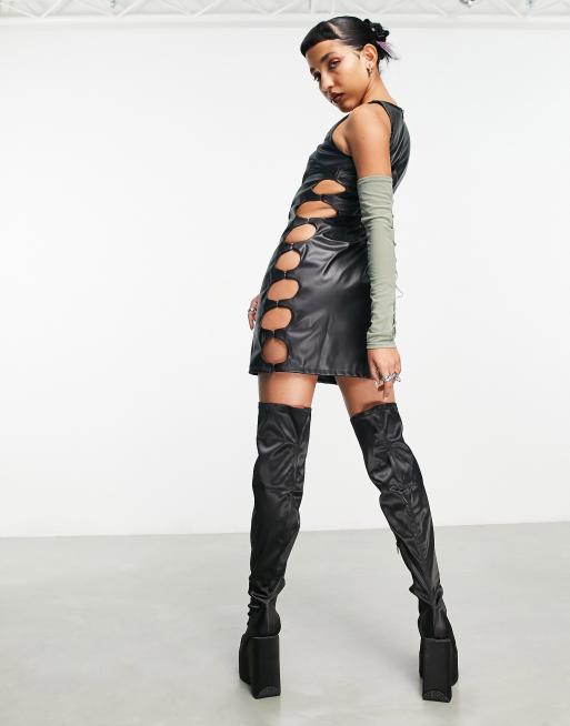 COLLUSION PU Cut-Out Vest Mini Dress in Black