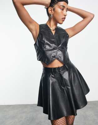 COLLUSION PU full circle skirt in black