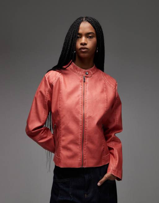 COLLUSION PU jacket in washed red