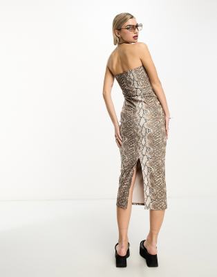 Collusion Pu Snake Bandeau Midi Dress In Multi