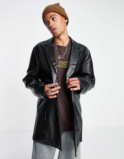 COLLUSION PU vintage inspired oversized blazer in black, 2 of 4