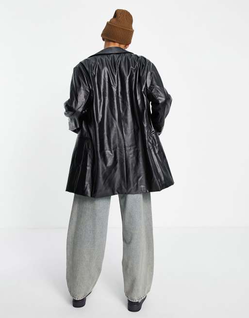 COLLUSION PU vintage inspired oversized blazer in black, 3 of 4