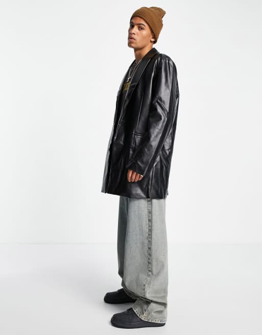COLLUSION PU vintage inspired oversized blazer in black, 4 of 4
