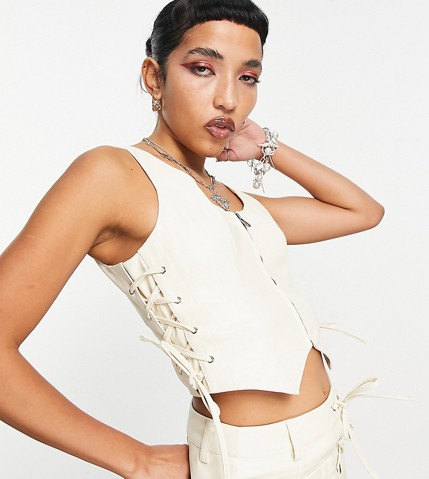 Collusion Pu Zip Up Corset In Off White