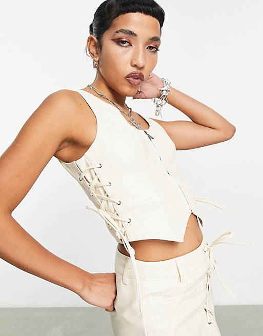 COLLUSION pu zip up corset in off white 
