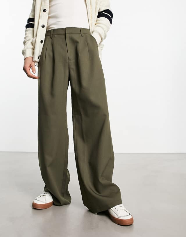 COLLUSION puddle smart tailored pants in khaki