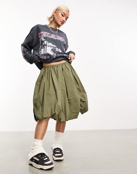 Buy Khaki Green Poplin Midi Shirred Waist Skirt from Next USA