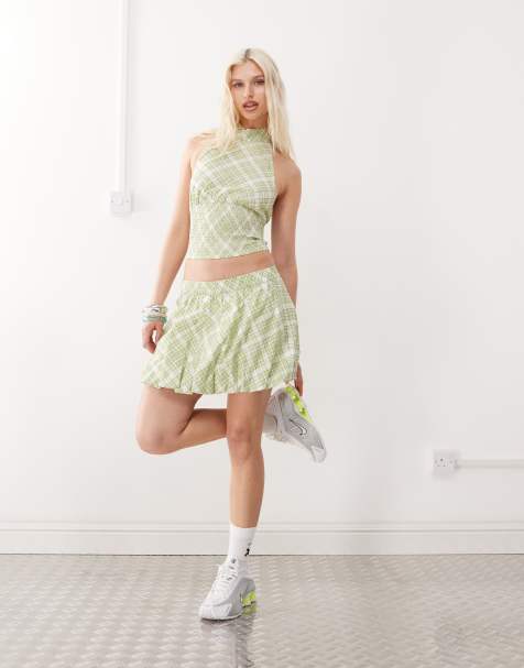 COLLUSION puff ball mini skirt co-ord in green check - view 1
