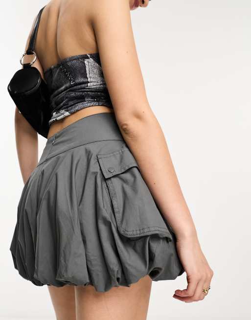 【Anyone more】Lua Gray Washing Deck Mini Skirt DRAWSTRING WAIST CARGO MINI SKIRT CHARCOAL GREY | Kaiia