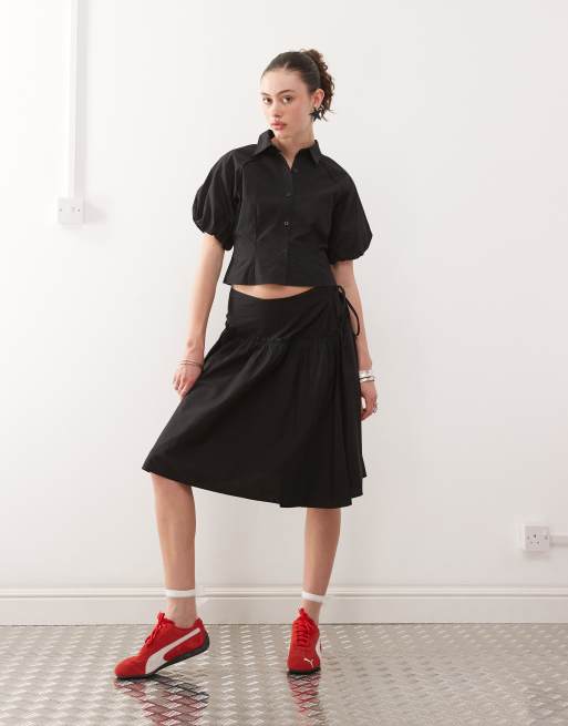  COLLUSION puff sleeve cinched shirt in black - part of a set