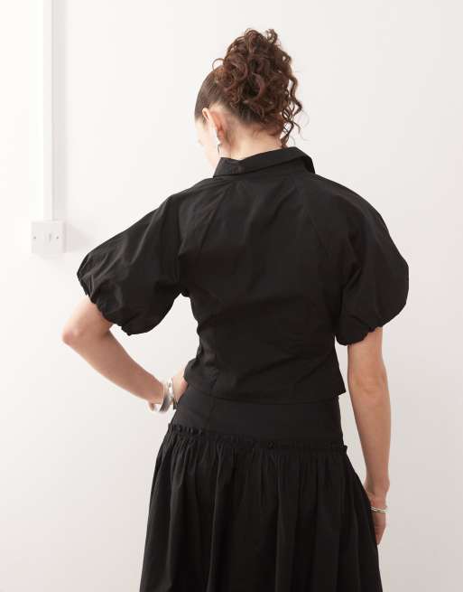  COLLUSION puff sleeve cinched shirt in black - part of a set