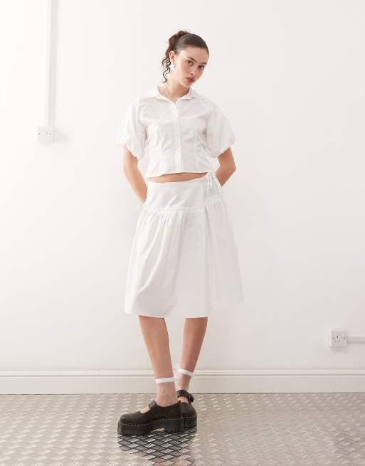 COLLUSION puff sleeve cinched shirt in white - part of a set, 2 of 4