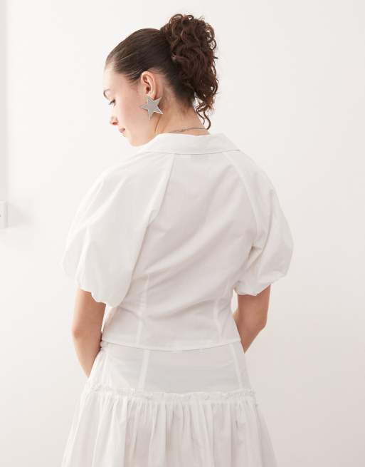 COLLUSION puff sleeve cinched shirt in white - part of a set, 4 of 4