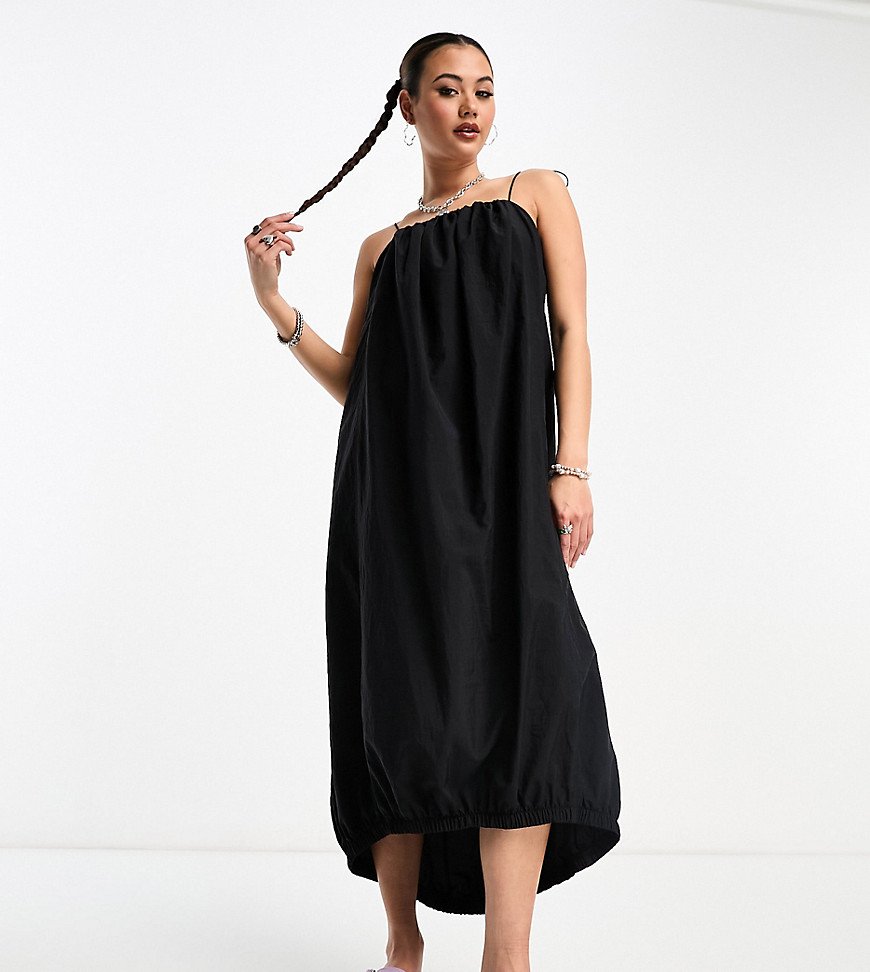 COLLUSION puffball drawstring strap maxi summer dress in black