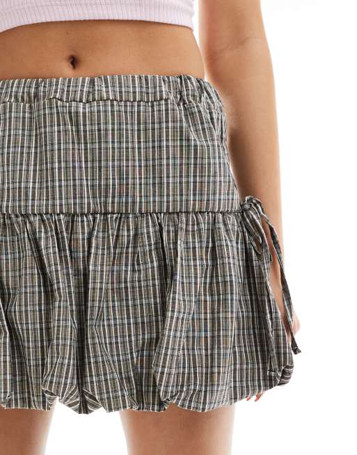 COLLUSION puffball mini skirt with tie detail in check, 4 of 5