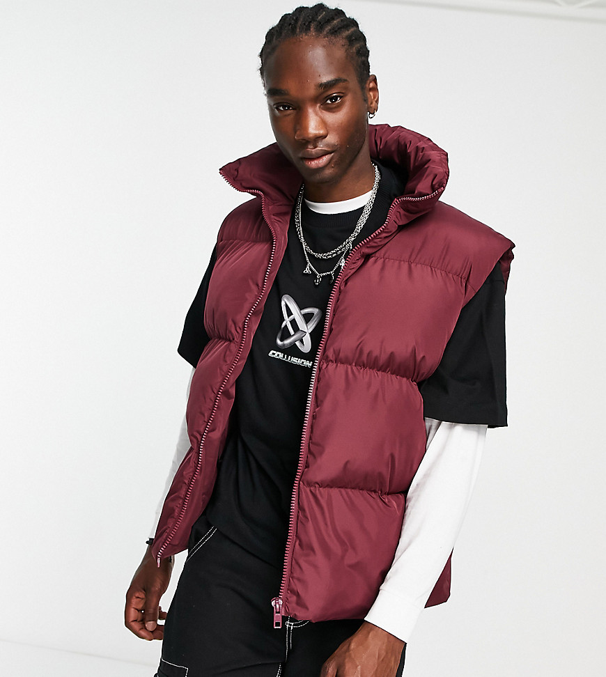 COLLUSION puffer gilet in burgundy-Red