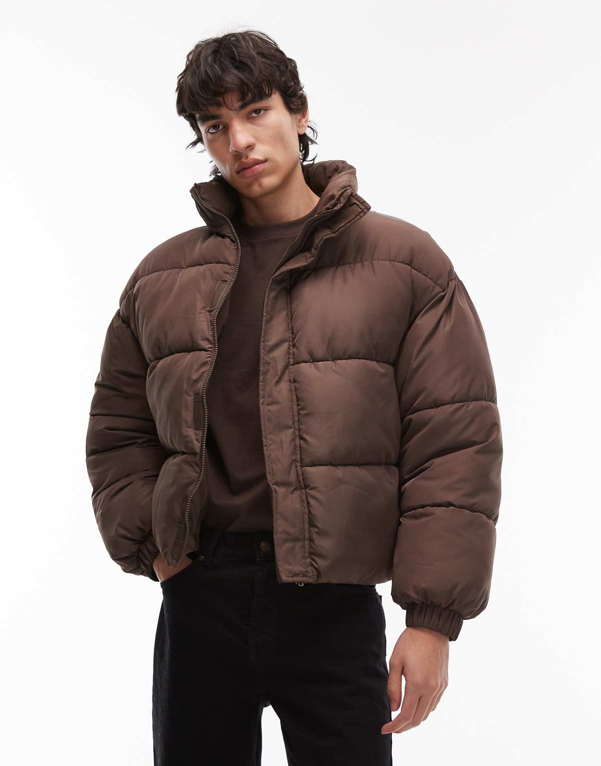 COLLUSION puffer jacket in chocolate brown