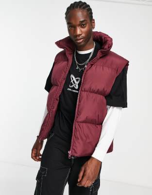 Collusion Puffer Vest In Burgundy-red