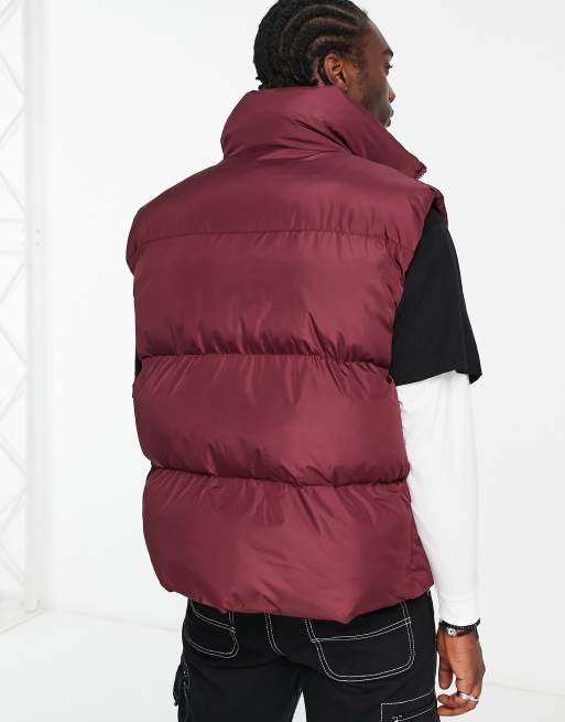 COLLUSION puffer vest in burgundy