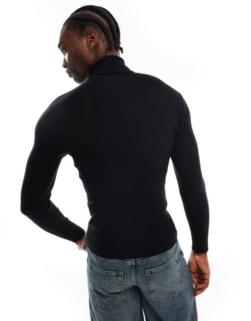 Pull noir col roulé cheap