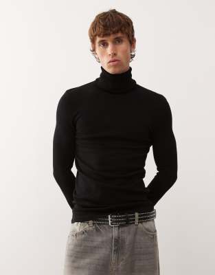 COLLUSION - Pull col roulé en maille douce - Noir-Pas de couleur