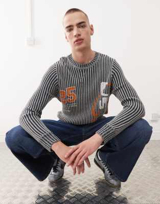 COLLUSION - Pull côtelé imprimé - Bleu