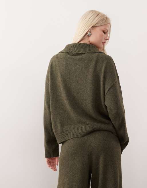 COLLUSION - Pull d'ensemble oversize en maille avec col boutonné - Kaki, 2 de 4