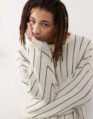 COLLUSION - Pull en maille à fines rayures-Gris