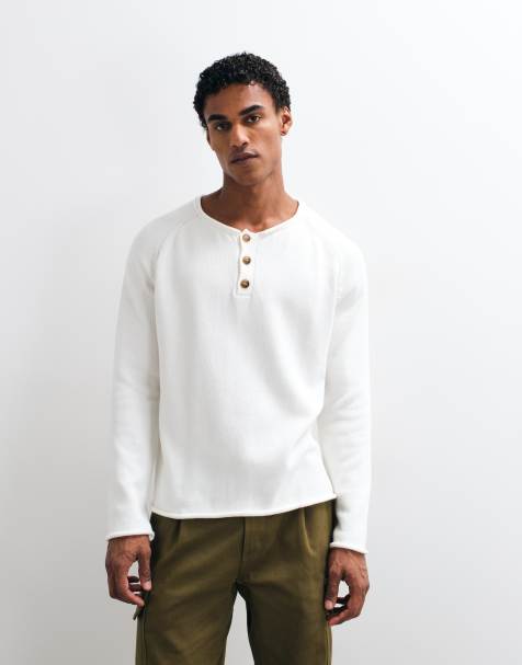 COLLUSION pull en maille Henley coupe relaxed écru - view 1