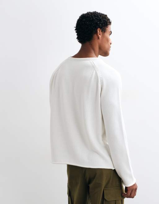COLLUSION pull en maille oversize style henley pour homme en écru, 4 de 5