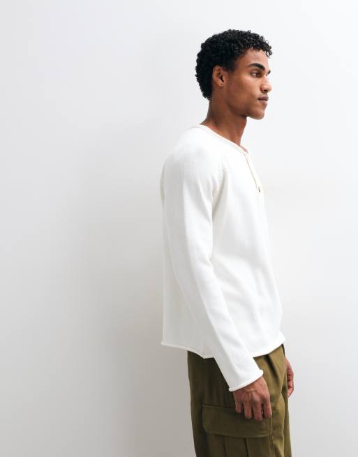 COLLUSION pull en maille oversize style henley pour homme en écru, 5 de 5