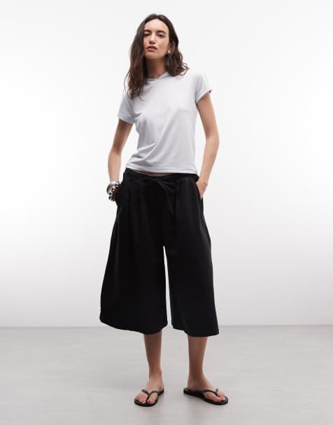 COLLUSION pull on 3/4 baggy culotte in black chambray - view 1