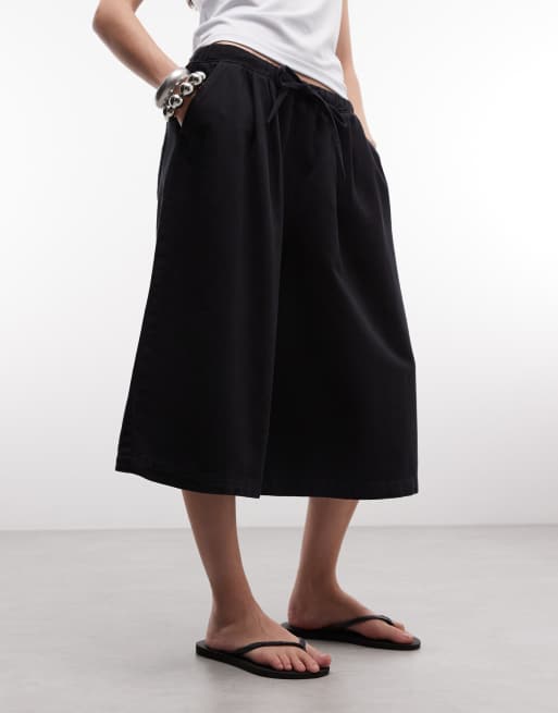 COLLUSION pull on 3/4 baggy culotte in black chambray, 3 of 5