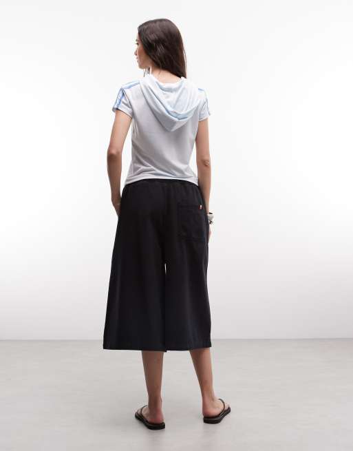COLLUSION pull on 3/4 baggy culottes in black chambray, 4 of 5