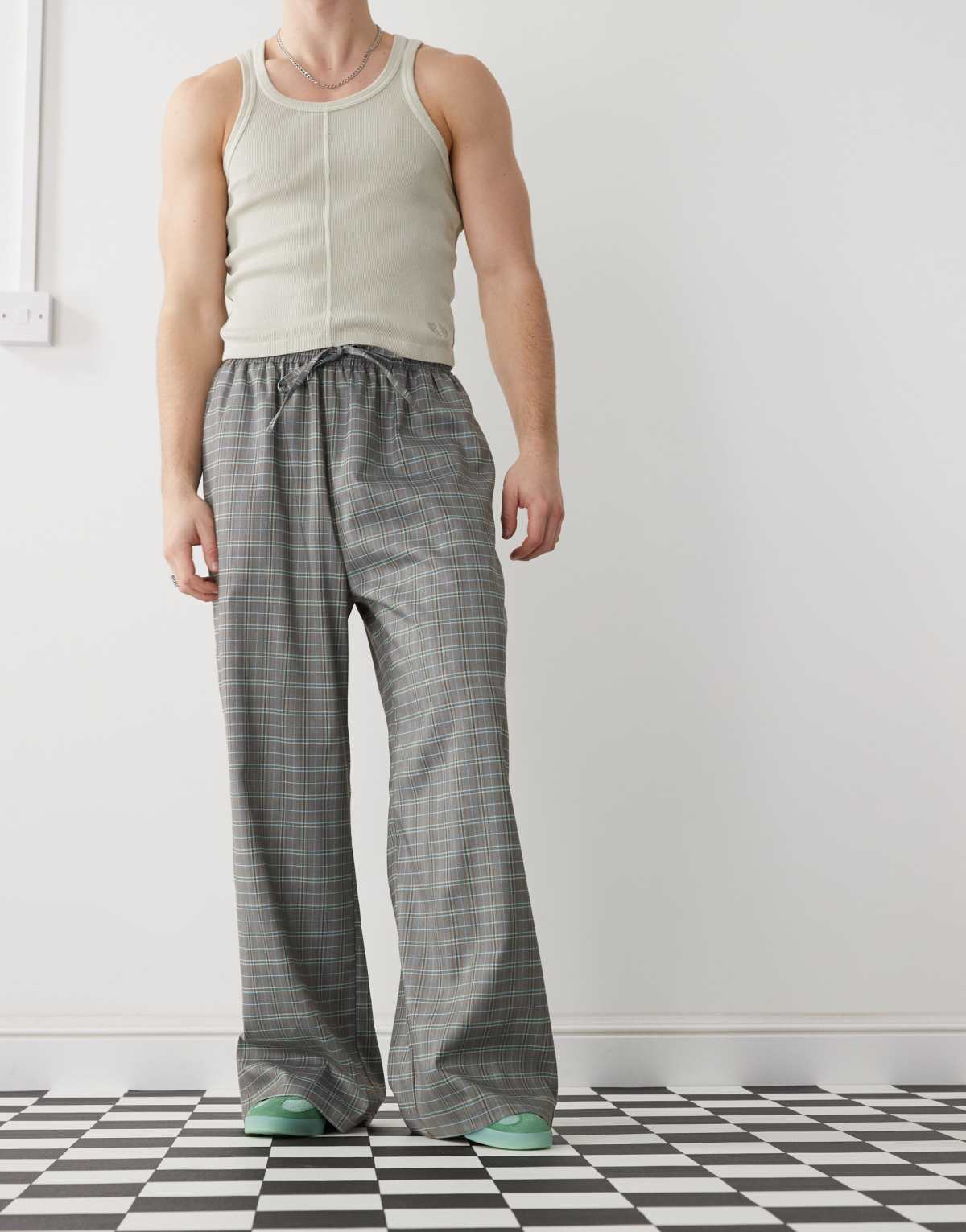 COLLUSION pull on baggy tailored jogger in grey check