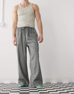 pull on baggy tailored sweatpants in gray plaid