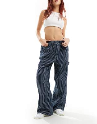 pull on cargo pants in blue stripe-Black