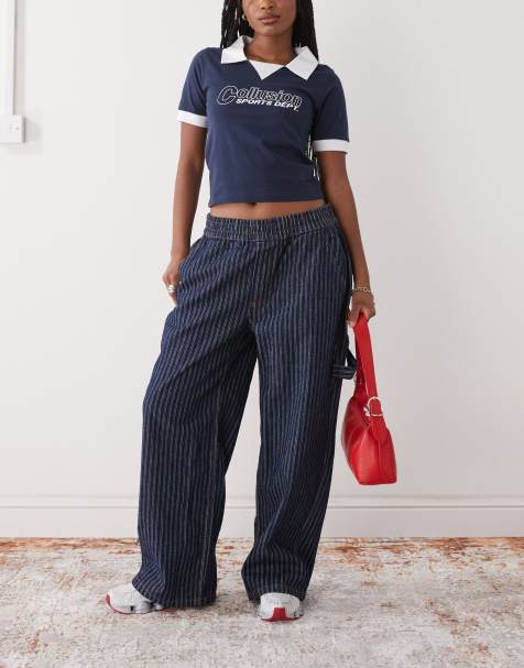 COLLUSION pull on cargo pants in blue stripe - view 1