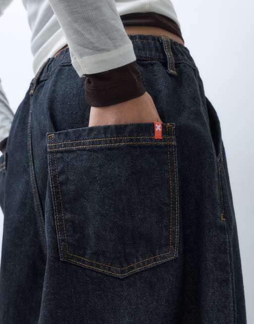 COLLUSION pull on longline jort in black denim, 4 of 5