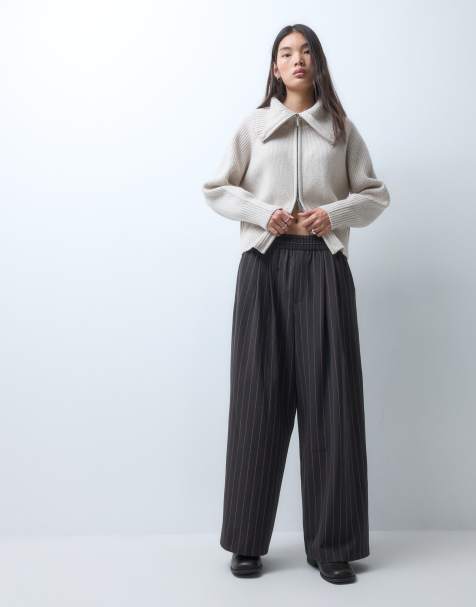 COLLUSION pull on pant in brown pinstripe - view 1