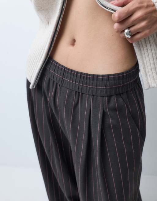 COLLUSION pull on pant in brown pinstripe, 2 of 5