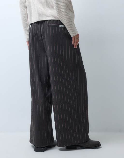COLLUSION pull on pant in brown pinstripe, 4 of 5