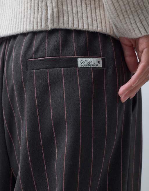 COLLUSION pull on pant in brown pinstripe, 5 of 5