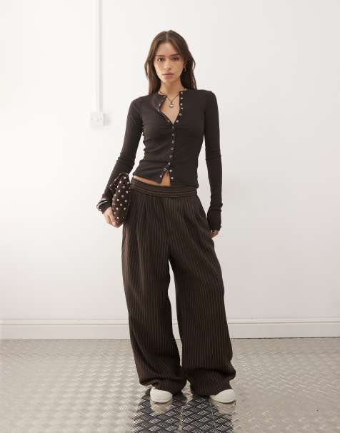 COLLUSION pull on pants in chocolate stripes - view 1