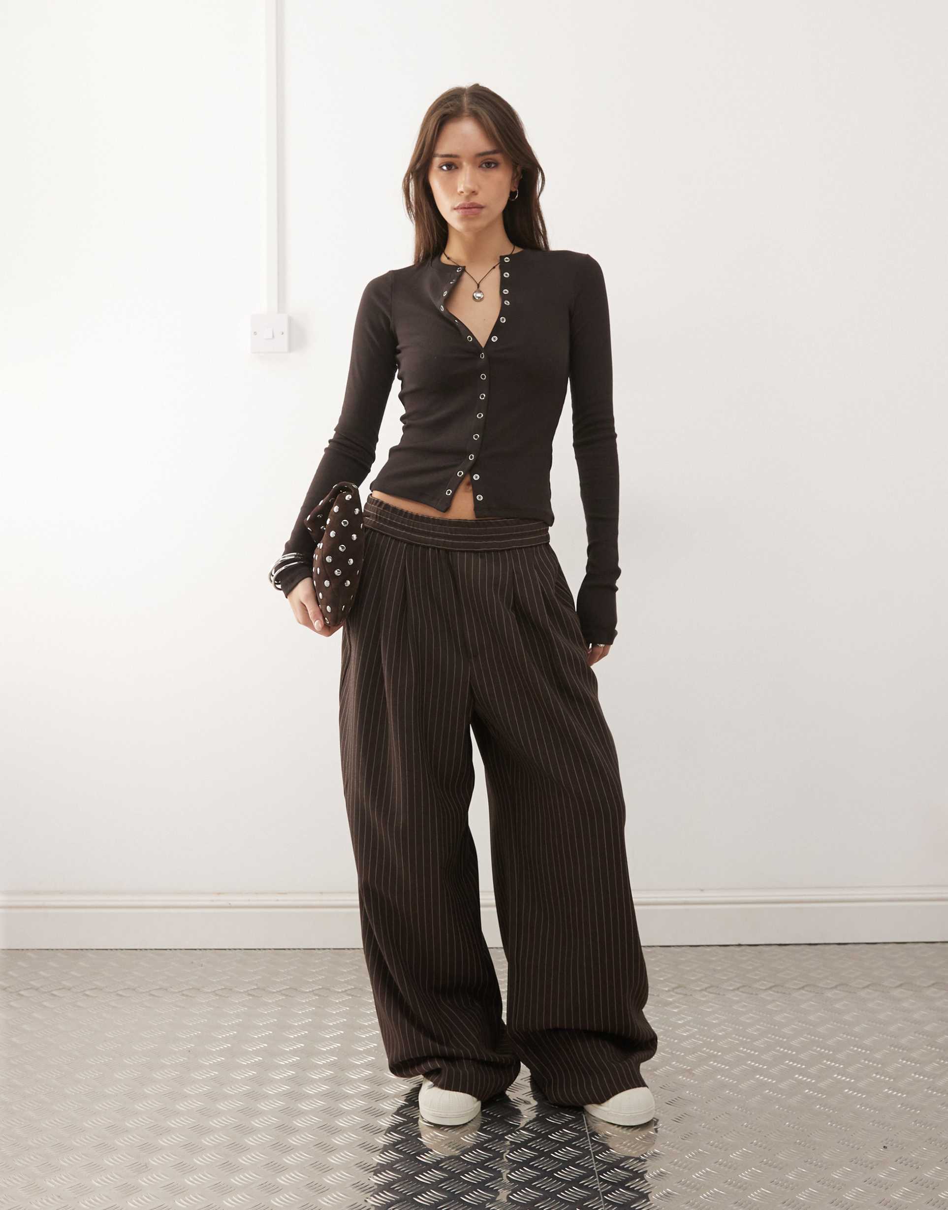 collusion pull on pants in chocolate stripes