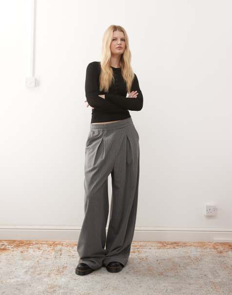 COLLUSION pull on pants in gray pinstripe - view 1