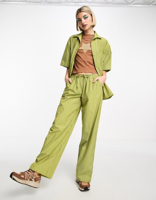 ZARA Woman TROUSERS, WIDE-LEG LINEN TROUSERS Light Green