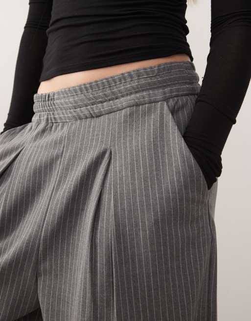 COLLUSION pull on pants in grey pinstripe, 3 of 5
