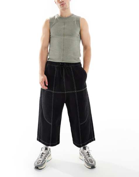 COLLUSION pull on skater crop jeans with contrast stitch in black - BLACK - view 1