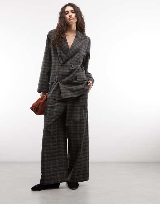 COLLUSION pull on trouser in brown check, 2 of 5
